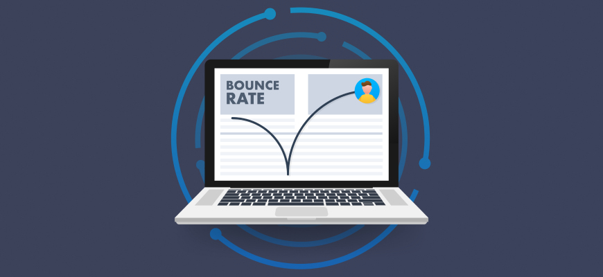 decorative illustration with a laptop with the inscription bounce rate