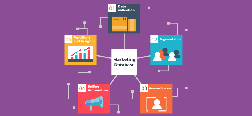 Flowchart of a marketing database system with five steps