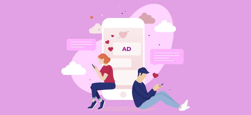 Illustration of people using phones with dating apps.