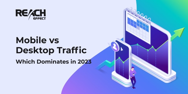 Graphic comparing mobile and desktop traffic in 2023