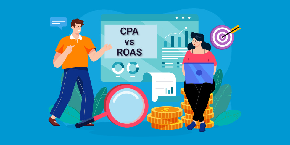 Colorful Comparison Illustration of CPA and ROAS