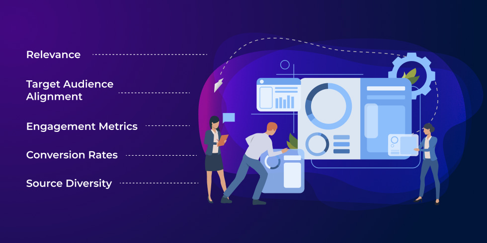 Data analytics icons with marketing metrics